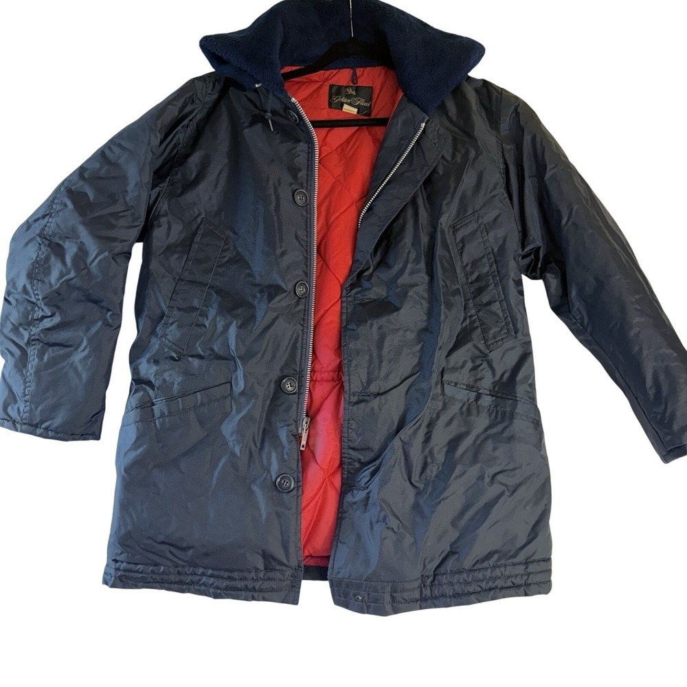 Vintage Golden Fleece Spiewak Navy Blue Parka Jacket Red Quilted Lining Mens Med